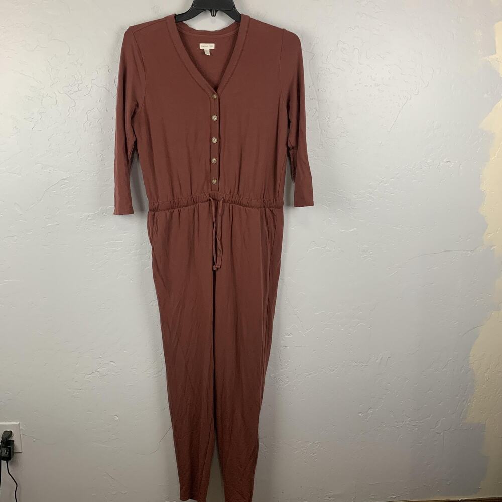 Garnet Hill Jumpsuit Womens Medium Brown Rust Button Tencel Drawstring Pockets